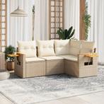 vidaXL 4-delige Loungeset met kussens poly rattan beige, Tuin en Terras, Verzenden, Nieuw, Loungeset