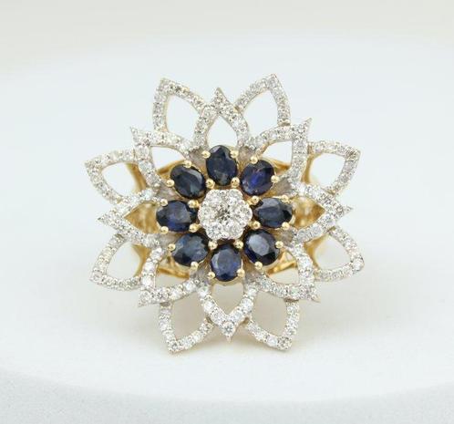Statement ring - 14 karaat Geel goud -  2.41ct. tw. Saffier, Handtassen en Accessoires, Antieke sieraden