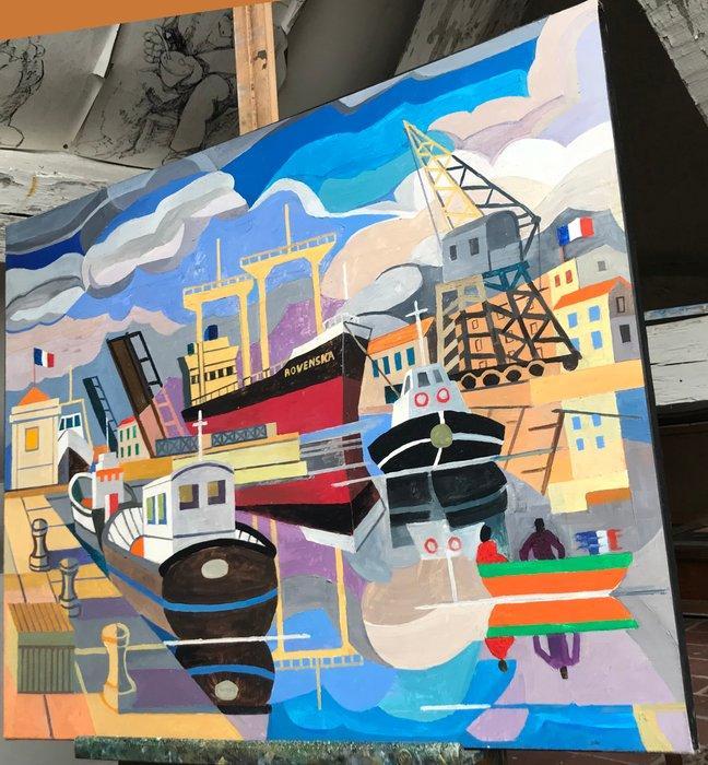 Armand Meffre (1929–2009) - Le Port de Sète - Rovenska, Antiek en Kunst, Kunst | Schilderijen | Klassiek