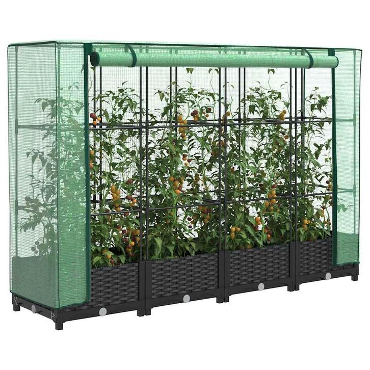 vidaXL Verhoogde plantenbak met kashoes rotanlook 160x40x123, Tuin en Terras, Bloempotten, Nieuw, Verzenden