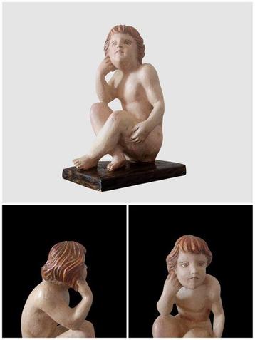 sculptuur, Putto pensatore - 36 cm - Hout