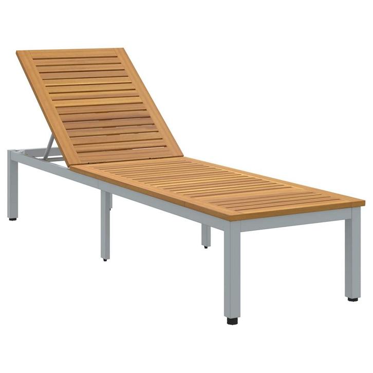 vidaXL Ligbed Grijs 200 x 55 x 35 cm Massief Acacia Hout, Tuin en Terras, Ligbedden, Nieuw, Verzenden