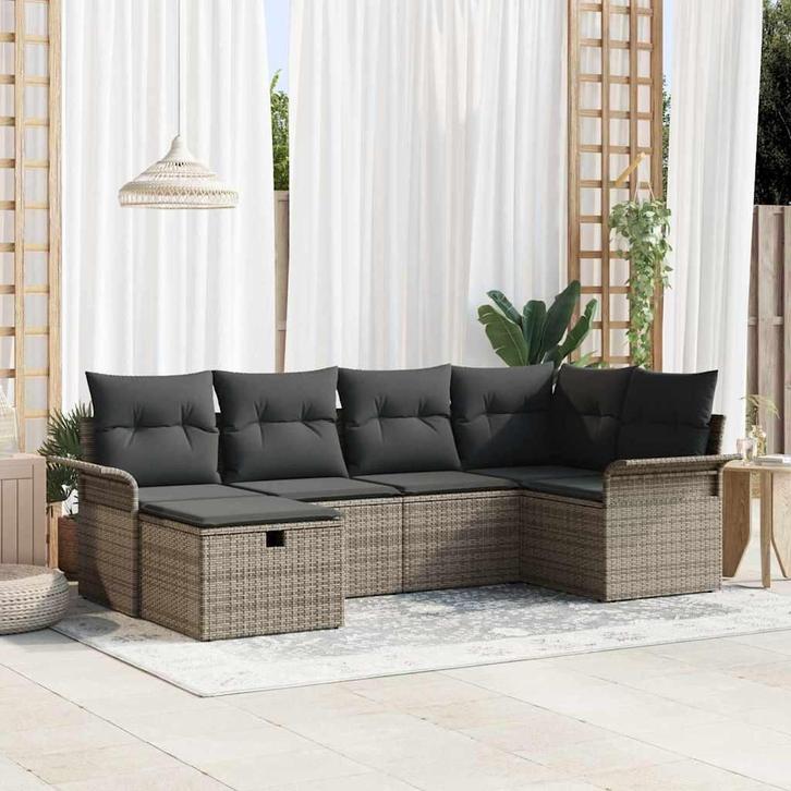 vidaXL Tuinbank Set met kussen met opslag 6 pcs Grijs Poly, Tuin en Terras, Tuinsets en Loungesets, Nieuw, Verzenden
