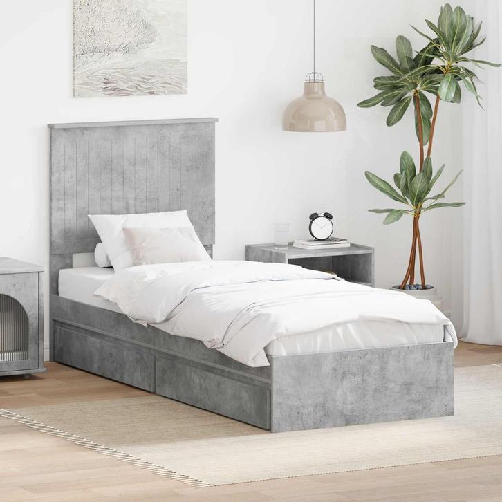 vidaXL Opbergbed met hoofdeinde Beton Grijs 75 x 190 cm, Maison & Meubles, Chambre à coucher | Lits, Envoi