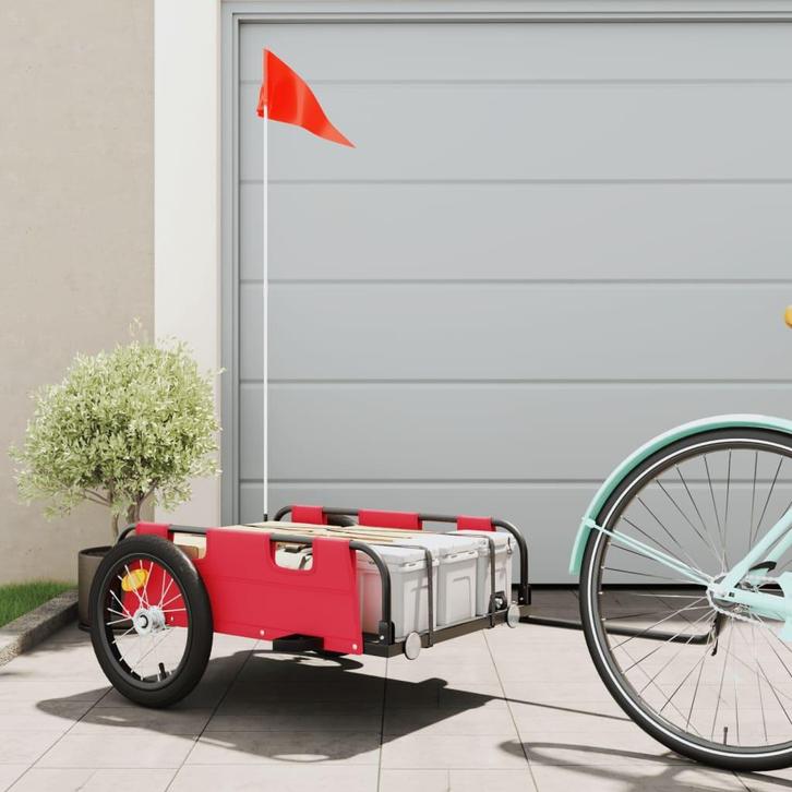 vidaXL Fietstrailer oxford stof en ijzer rood, Fietsen en Brommers, Fietsaccessoires | Aanhangwagens en Karren, Nieuw, Verzenden