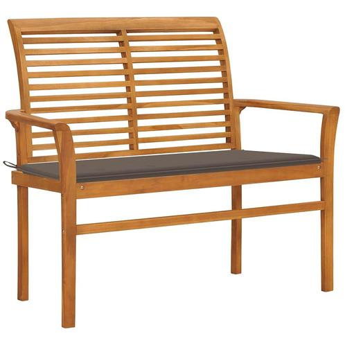 vidaXL Tuinbank met taupe kussen 112 cm massief teakhout, Tuin en Terras, Tuinsets en Loungesets, Nieuw, Verzenden