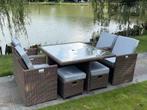 Diningset 9-delig Dark brown wicker / witte kussen, Ophalen, Nieuw