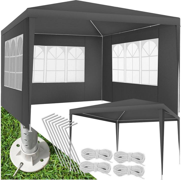 Partytent - 3x3m - Paviljoen - Grijs - Tectake, Tuin en Terras, Overige Tuin en Terras, Verzenden