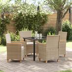 vidaXL 5-delige tuinset met beige kussens in poly rattan, Tuin en Terras, Tuinstoelen, Verzenden, Nieuw