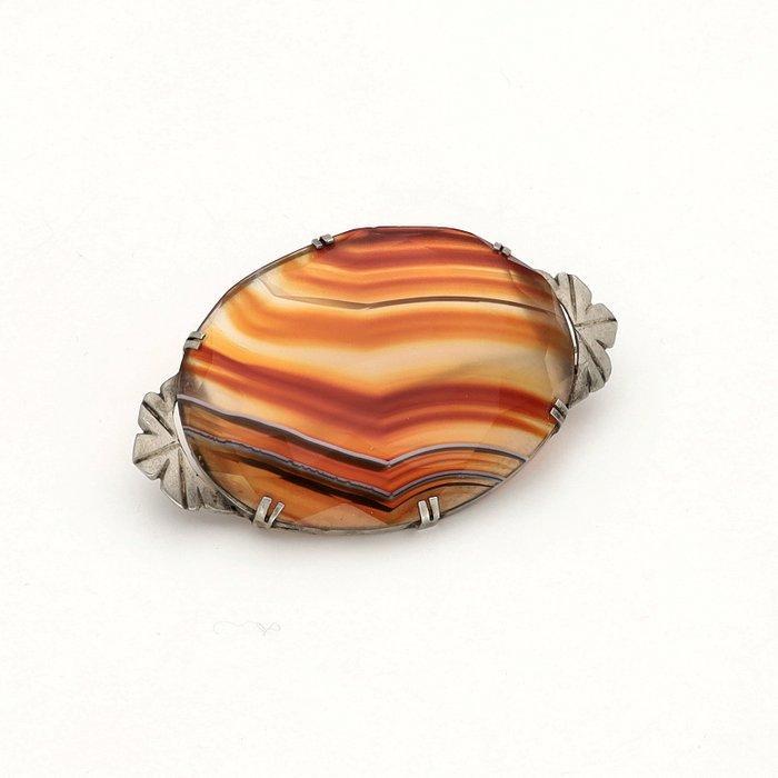 Zonder Minimumprijs - Broche Zilver - Agaat, Handtassen en Accessoires, Antieke sieraden