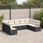 vidaXL 9-delige ligbedset met kussens zwart poly rattan, Verzenden, Nieuw