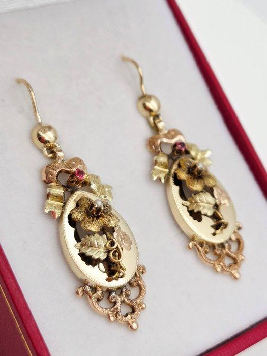 Oorbellen - 18 karaat Geel goud, Roségoud Robijn - Parel, Handtassen en Accessoires, Oorbellen