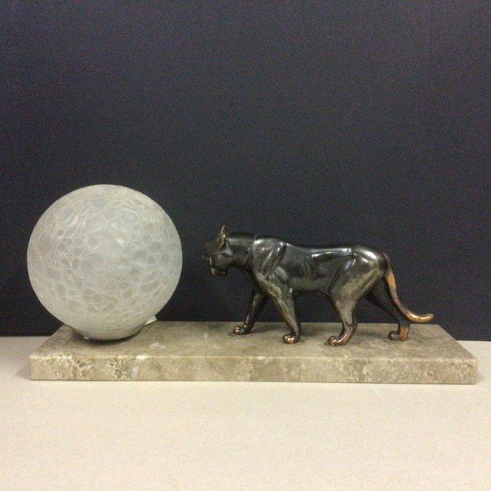 Tafellamp - panter - brons gepatineerde spelter gemonteerd, Antiek en Kunst, Kunst | Designobjecten