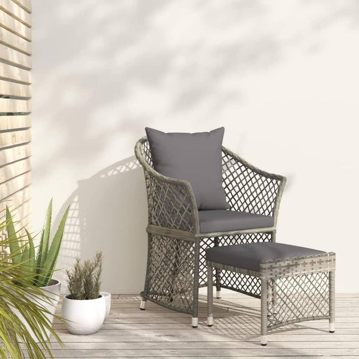 vidaXL 2-delige Loungeset met kussens poly rattan grijs, Tuin en Terras, Tuinsets en Loungesets, Loungeset, Nieuw, Verzenden