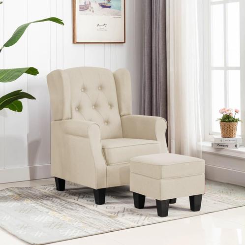 vidaXL Fauteuil met voetenbankje stof crèmekleurig, Huis en Inrichting, Fauteuils, Nieuw, Verzenden