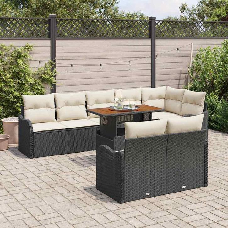 vidaXL Tuinbank Set met opslag 9 pcs Zwart Poly rattan, Tuin en Terras, Tuinsets en Loungesets, Nieuw, Verzenden