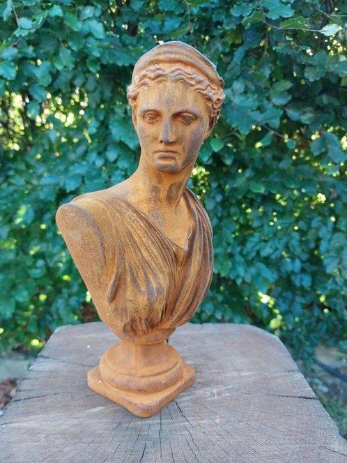 Beeld, Bust of Greek goddess - Artemis - 30 cm - Gietijzer, Antiquités & Art, Curiosités & Brocante