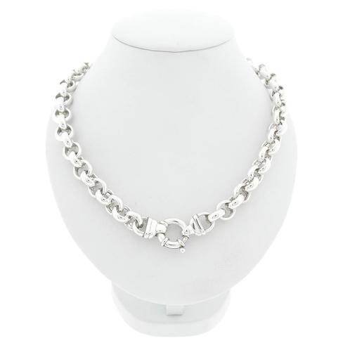 Zilveren robuuste jasseron schakel ketting | 44 cm, Handtassen en Accessoires, Kettingen, Overige kleuren, Gebruikt, Zilver, Ophalen of Verzenden