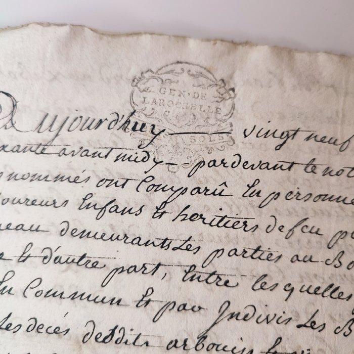 Notaires royaux de La Rochelle - Acte notarié manuscrit sur, Verzamelen, Film en Tv