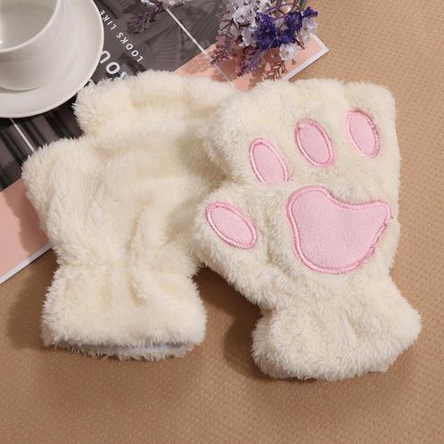 Dierenpoot Vingerloze Handschoenen Wit Pluche Kattenpootjes, Hobby en Vrije tijd, Feestartikelen, Nieuw, Ophalen of Verzenden
