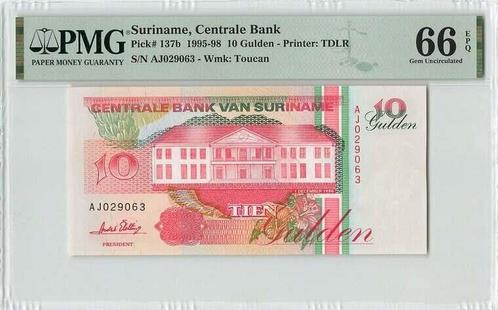 1996 Suriname P 137b 10 Gulden Pmg 66 Epq, Postzegels en Munten, Bankbiljetten | Europa | Niet-Eurobiljetten, België, Verzenden