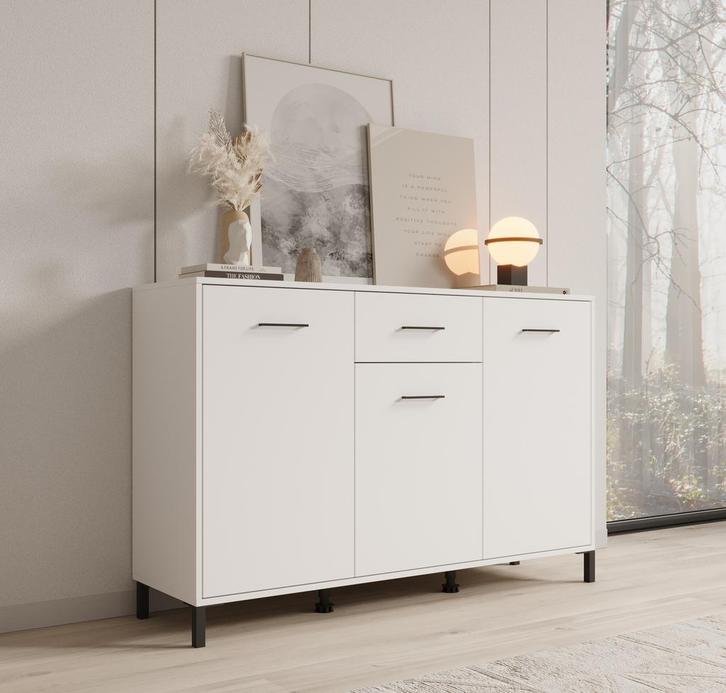 Meubella Dressoir 138x40x90 wit | Opbergkast met lade, Huis en Inrichting, Kasten | Dressoirs, 25 tot 50 cm, Nieuw, 100 tot 150 cm