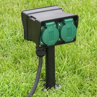 Tuincontactdoos | Perel | 2-voudig (Timer, Grondpen), Doe-het-zelf en Bouw, Elektriciteit en Kabels, Verzenden