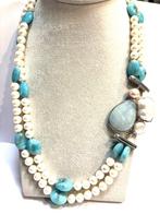 Parel - Zilver - Halsketting - Amazooniet, aquamarijn