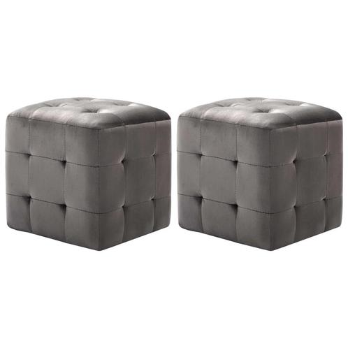 vidaXL Poef 2 st 30x30x30 cm fluweel grijs, Huis en Inrichting, Zetels | Voetbanken en poefs, Nieuw, Verzenden