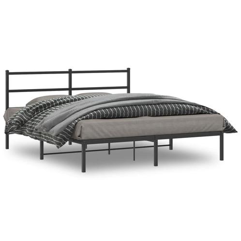 vidaXL Bedframe met hoofdbord metaal zwart 160x200 cm, Huis en Inrichting, Slaapkamer | Bedden, Nieuw, Verzenden