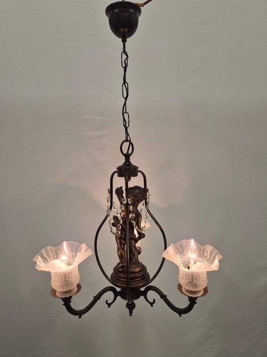 Kroonluchter - Metaal, Glas - Putto en Duif, Antiek en Kunst, Curiosa en Brocante