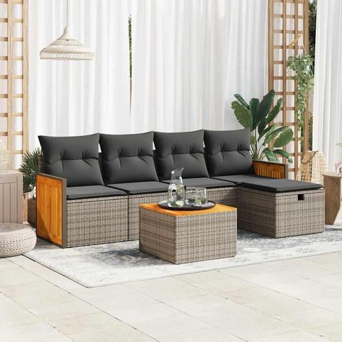 vidaXL 6-delige Loungeset met kussens poly rattan grijs, Tuin en Terras, Tuinsets en Loungesets, Loungeset, Nieuw, Verzenden