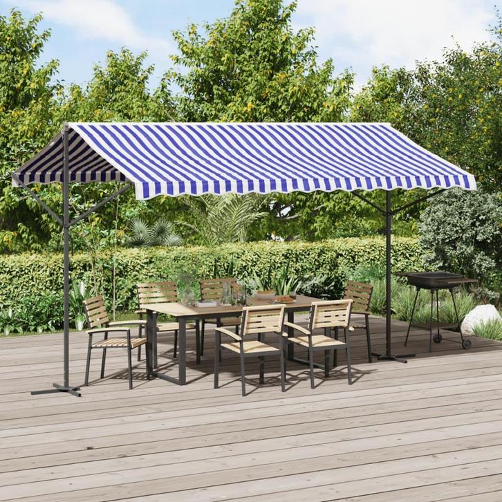 vidaXL Luifel vrijstaand 400x300 cm stof en staal blauw en, Jardin & Terrasse, Parasols, Envoi