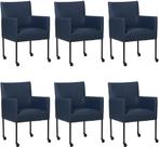 Set van 6 Blauwe leren moderne kuipstoel - poot rond zwart, Huis en Inrichting, Stoelen, Nieuw, Vijf, Zes of meer stoelen, Modern