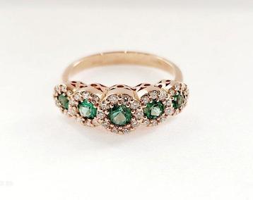 Bague - 18 carats Or rose - 2.94ct. tw. Émeraude - Diamant