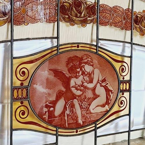 Art Deco Glas-in-loodraam - 1920-1930 - 3-luik met engel, Antiek en Kunst, Antiek | Glaswerk en Kristal
