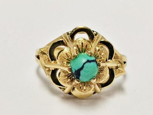 Ring - 18 karaat Geel goud Turquoise, Handtassen en Accessoires, Ringen