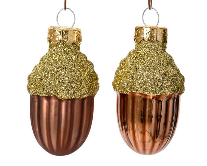 Kersthangers Glas Eikelvorm Espresso 4 cm Set van 12, Huis en Inrichting, Woonaccessoires | Kunstplanten en Kunstbloemen, Nieuw
