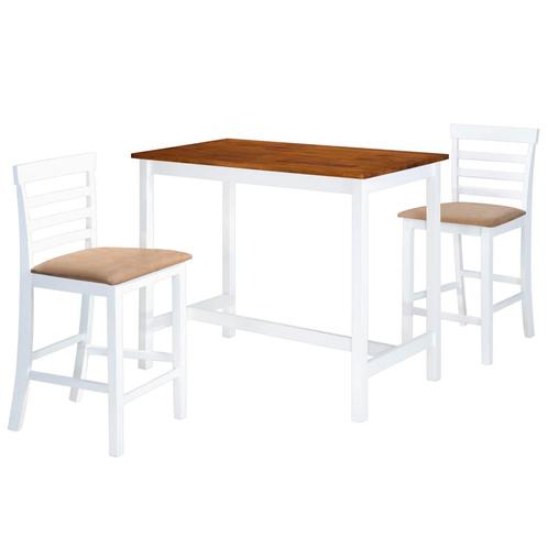 vidaXL Bartafel- en barstoelenset massief hout bruin en wit, Huis en Inrichting, Complete eetkamers, Nieuw, Verzenden