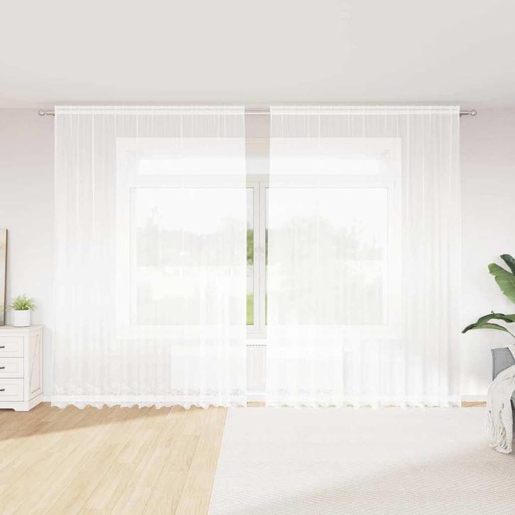 vidaXL Gordijnen met gordijnen Bloemen Wit Polyester, Huis en Inrichting, Stoffering | Gordijnen en Lamellen, Nieuw, Verzenden