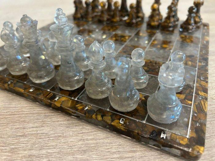 Schaakspel - Occhio di Tigre en Labradonite ingepakt in, Antiek en Kunst, Curiosa en Brocante