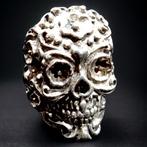 Artistieke zilveren ring - traditionele bloemrijke schedel -, Antiek en Kunst