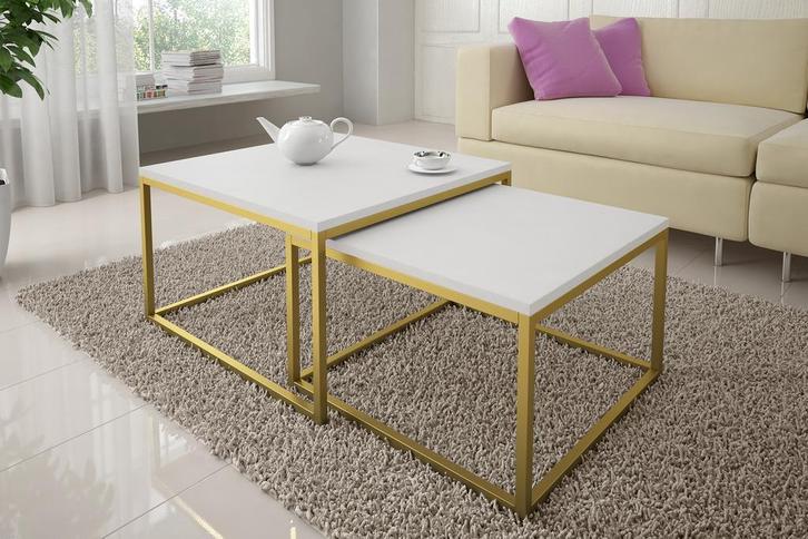 Salontafel Seville wit goud set van 2, Huis en Inrichting, Tafels | Salontafels, Nieuw, 50 tot 100 cm, Minder dan 50 cm, Verzenden