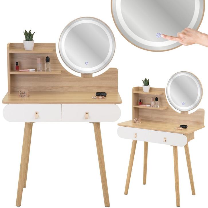 Make up tafel - kaptafel met LED spiegel - 2 lades - hout..., Handtassen en Accessoires, Uiterlijk | Cosmetica en Make-up, Nieuw