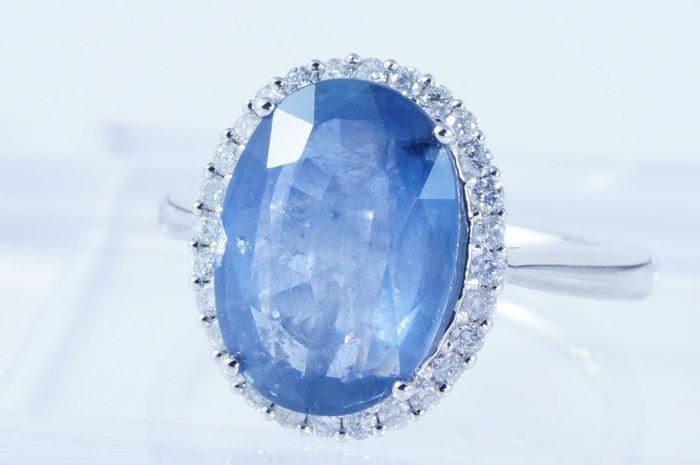 Zonder Minimumprijs - Ring Platina - 6.88ct. tw. Saffier -, Handtassen en Accessoires, Ringen