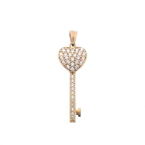 Gouden hanger van een sleutel hart met zirconia (liefde), Bijoux, Sacs & Beauté, Bracelets à breloques, Enlèvement ou Envoi