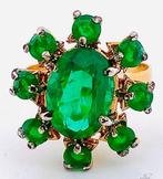 Ring - 9 kt. Geel goud, Zilver Smaragd - Smaragd, Nieuw