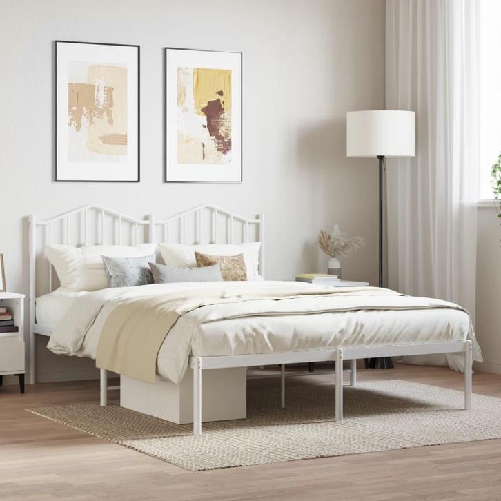 vidaXL Bedframe met hoofdbord metaal wit 140x200 cm, Huis en Inrichting, Slaapkamer | Bedden, Nieuw, Verzenden