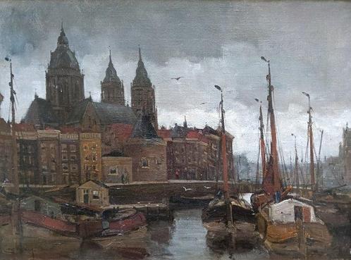 Kees van Waning (1861-1929) - Stadsgezicht Amsterdam, Antiek en Kunst, Kunst | Schilderijen | Klassiek