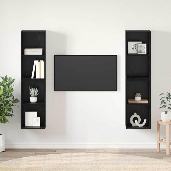 vidaXL Tv-meubelset 4 pcs Zwart Eiken 37 x 37 x 72 cm, Huis en Inrichting, Kasten |Televisiemeubels, Nieuw, Verzenden